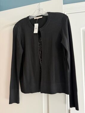 LOFT Black Cardigan with Lace Back Panel